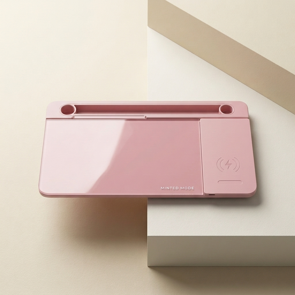 Pink cutting machine on a light beige surface